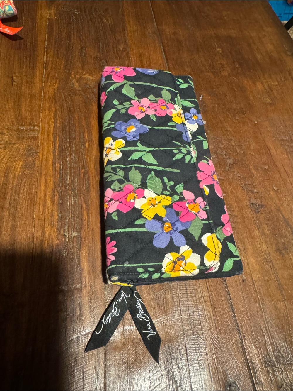 Vera Bradley Floral Quilted Wallet - Black Background